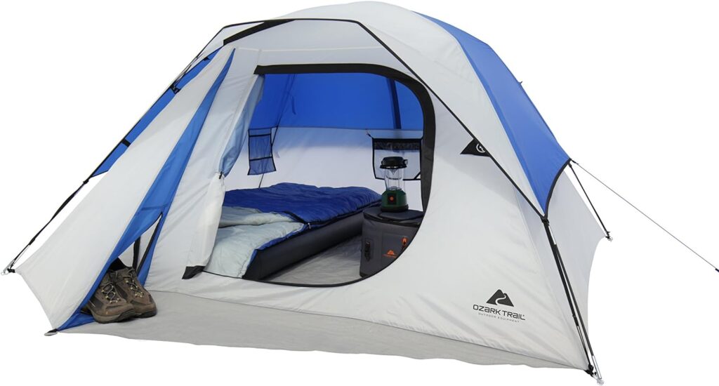 blue and white Ozark Trail 4-Person Tent